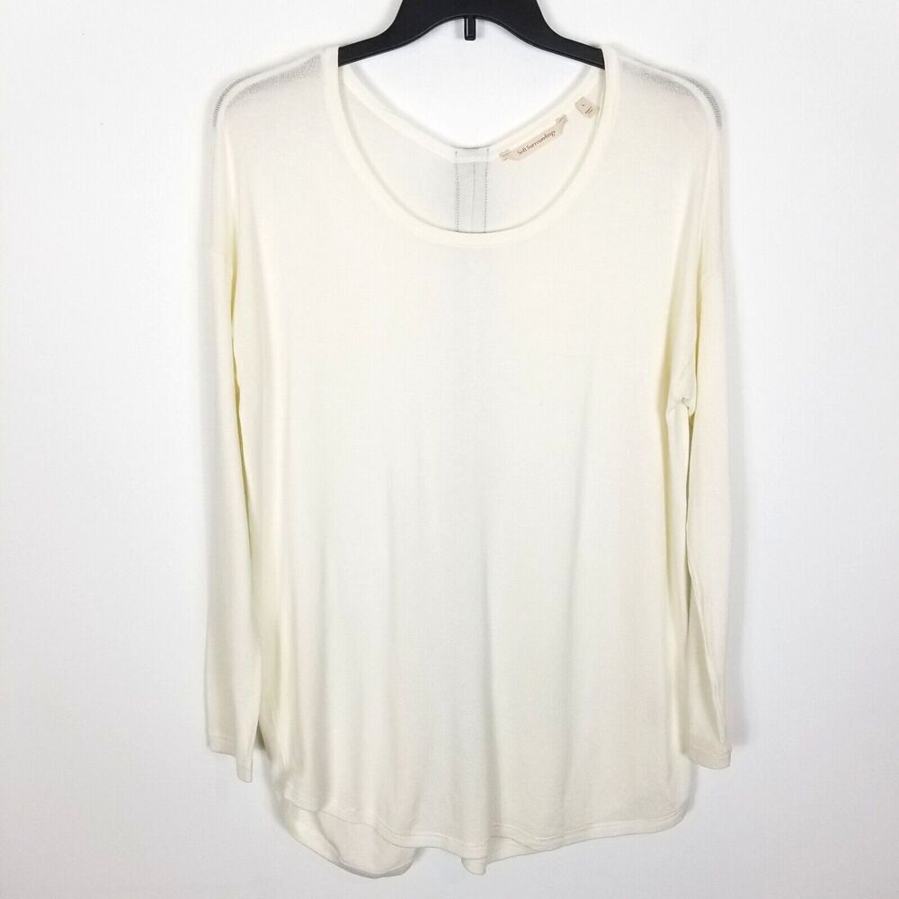 Soft Surroundings Womens Zip Back Tunic Knit Top Size L Ivory Long Sleeve Blouse